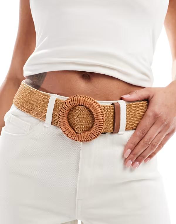 エイソス レディース 付属品 胴締め ASOS DESIGN straw buckle belt natural レディースベルト-バッグ・小物・ブランド雑貨-ベルト・サスペンダー