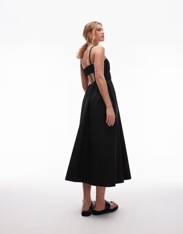 トップショップ レディース トップス ワンピース ミディワンピース ミディ Topshop shirred poplin midi dress Black ブラック