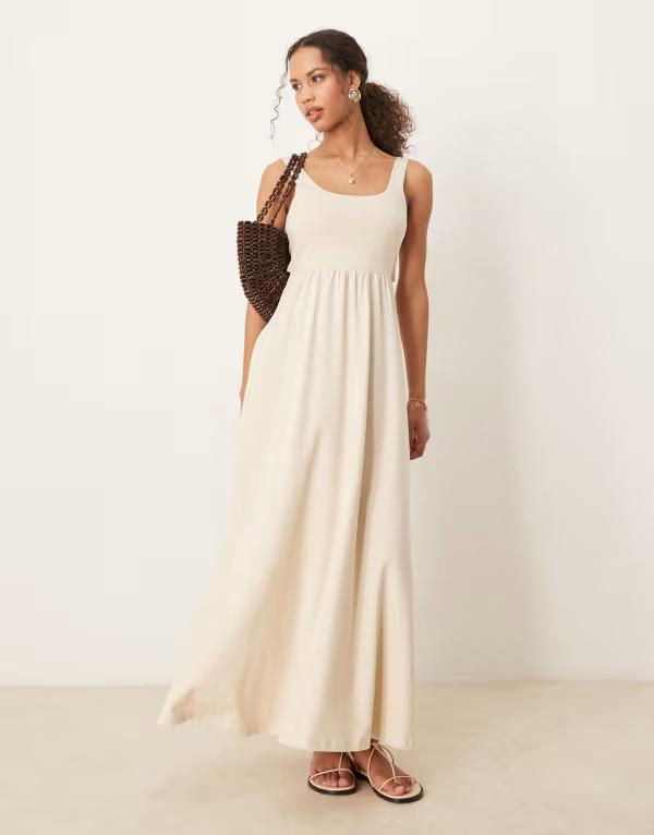 エイソス レディース トップス ワンピース マキシワンピース マキシ ASOS DESIGN square neck micro bust maxi dress in neutral NEUTRAL
