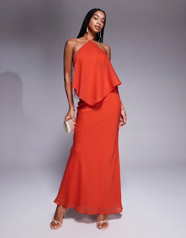エイソス レディース トップス ワンピース マキシワンピース マキシ ホルター ASOS DESIGN double layer halter bias cut maxi dress in rustラスト