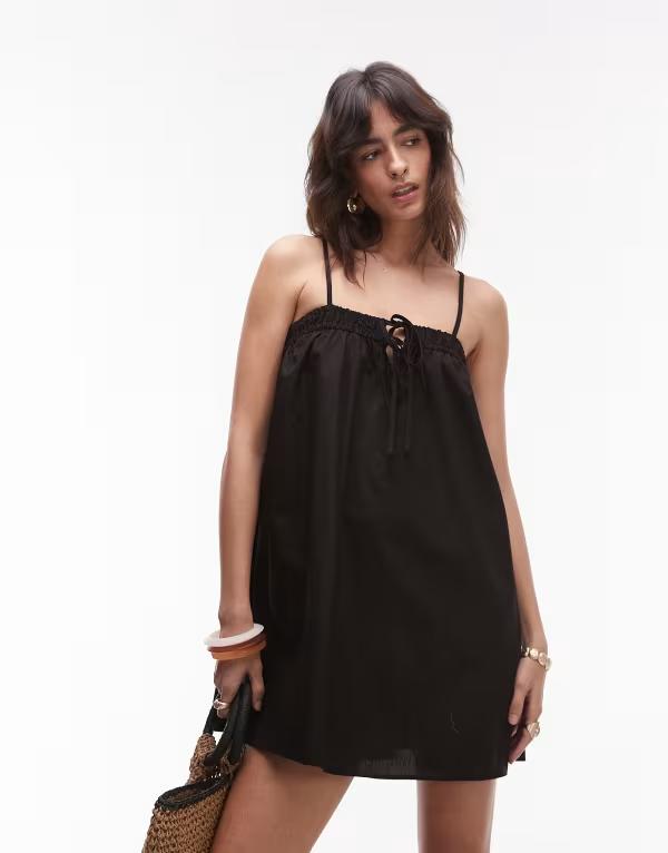 トップショップ レディース トップス ワンピース ミニ Topshop poplin mini sundress black ブラック