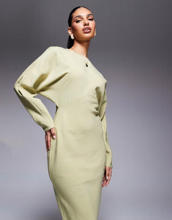 エイソス レディース トップス ワンピース マキシワンピース マキシ ASOS DESIGN batwing maxi dress in light sage SAGE セージ｜ReVida 店