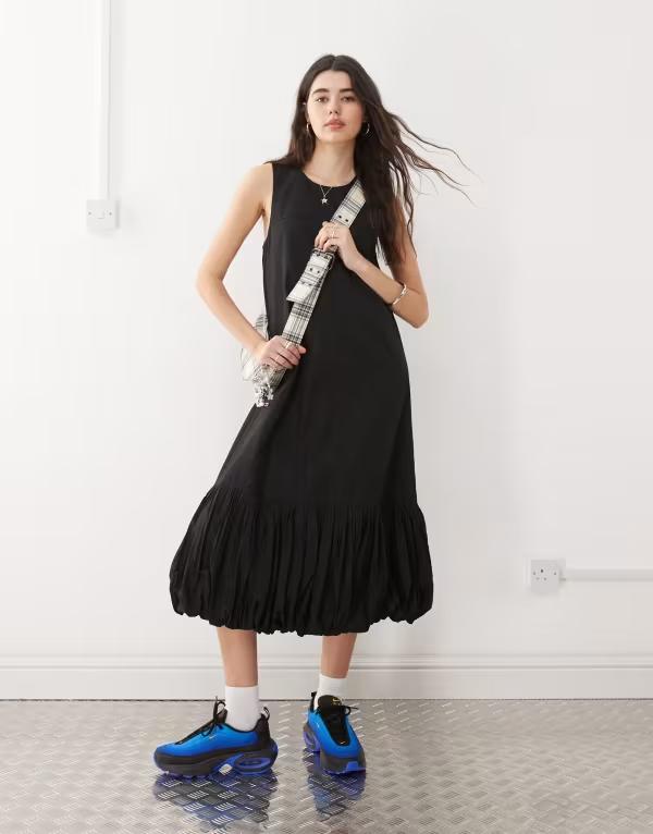コルージョン レディース トップス ワンピース マキシワンピース マキシ COLLUSION bubble hem maxi dress Black ブラック