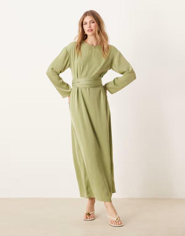 エイソス レディース トップス ワンピース マキシワンピース サテン マキシ ASOS DESIGN tie back satin maxi dress in sage Sage Green グリーン