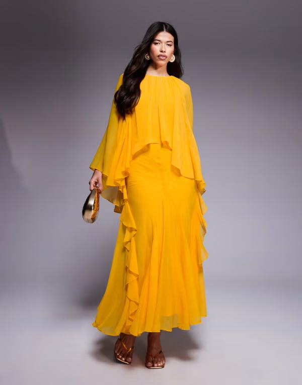 エイソス レディース トップス ワンピース シフォン マキシワンピース フリル オーバーレイ マキシ ASOS DESIGN trapeze overlay chiffon maxi dress with ruffles in orangeオレンジ 21,560円