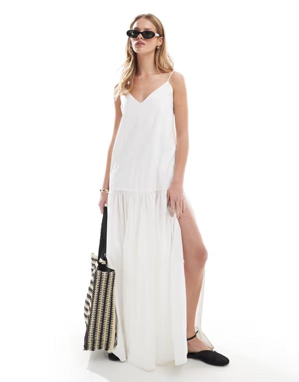 モンキ レディース トップス 衣装 ティアード マキシ衣装 マキシ Monki tiered floaty maxi dress with low tie back detail White 白いこと