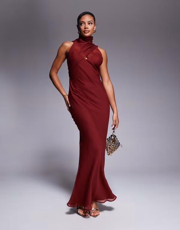 エイソス レディース トップス 衣装 ハイネック マキシ衣装 マキシ ASOS DESIGN high neck wrap over bias maxi dress インチ terracotta Terracotta テラコッタ