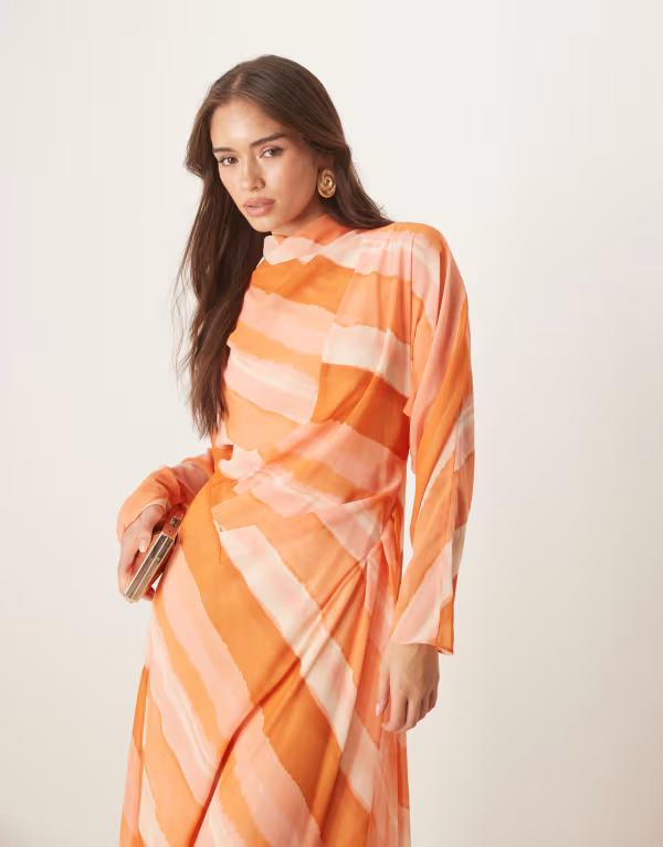 エイソス レディース トップス ワンピース ハイネック マキシワンピース プリント マキシ ASOS DESIGN high neck maxi dress striped print Stripe print ストライプ
