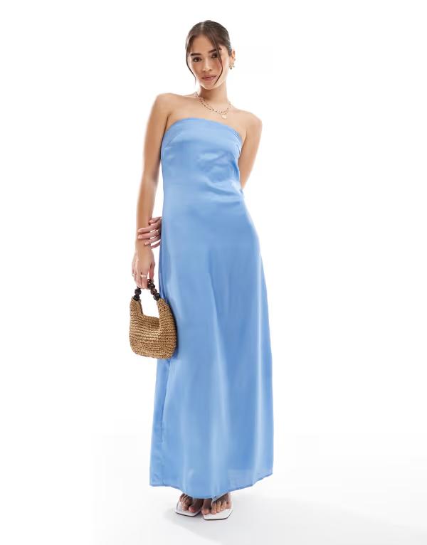 ピーシーズ レディース トップス ワンピース サテン マキシ PIECES bandeau maxi satin dress Lichen Blue ブルー 15,360円