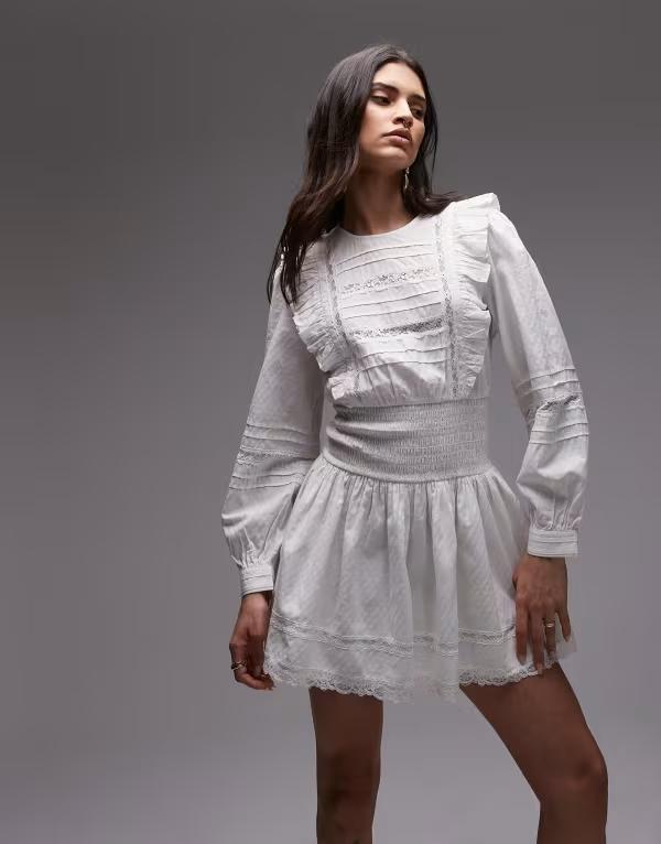 トップショップ レディース トップス ワンピース ミニ Topshop prairie mini tea dress WHITE ホワイト