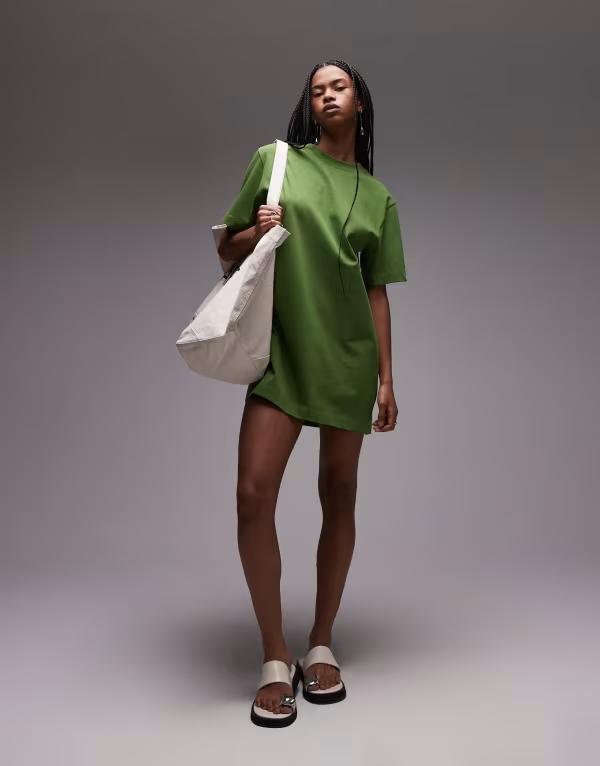 トップショップ レディース トップス ワンピース シャツワンピース Tシャツ Topshop oversized premium short sleeve T-shirt dress GREEN グリーン|ReVida 店