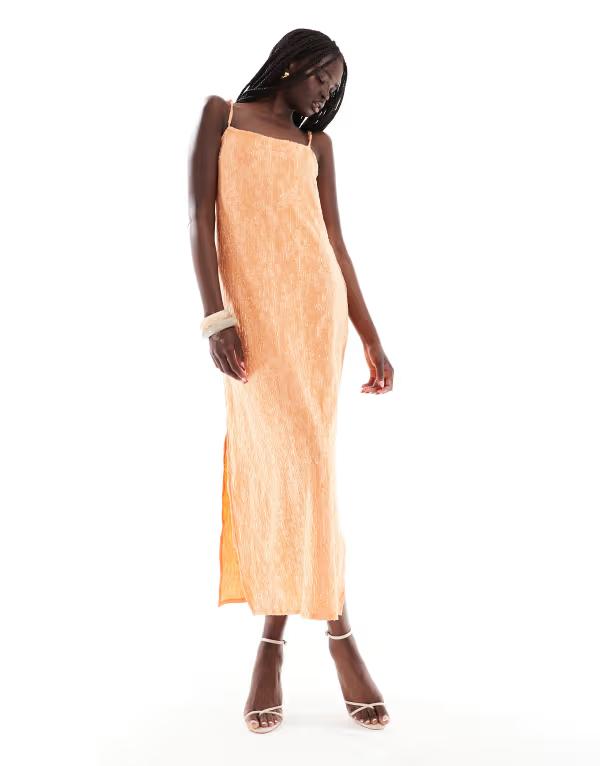 オブジェクト レディース トップス ワンピース ミディワンピース ミディ Object textured cami midi dress in orange Melon オレンジ