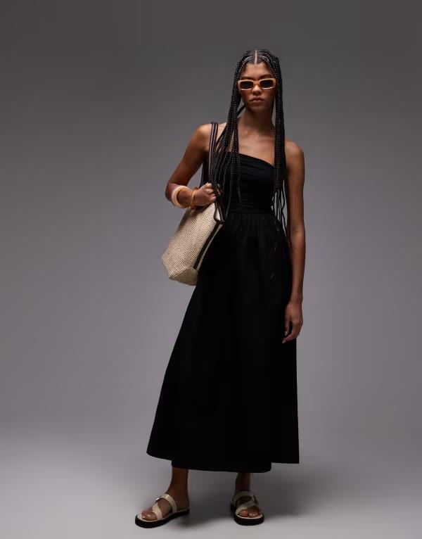トップショップ レディース トップス ワンピース マキシワンピース マキシ Topshop bandeau poplin mix maxi dress Black ブラック