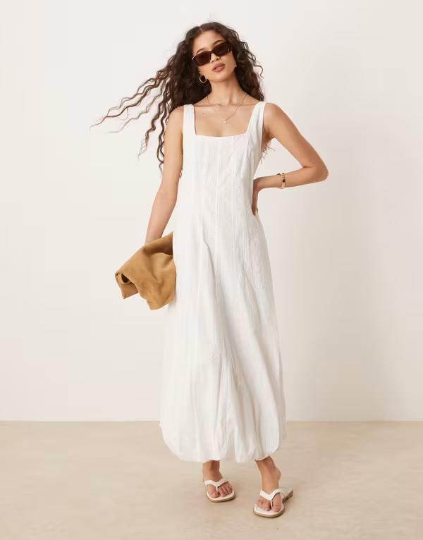 マンゴ レディース トップス 衣装 綿織物 Mango structured soft bubble hem cotton midaxi dress WHITE 白いこと ワンピース-レディースファッション