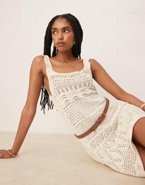 エイソス レディース トップス ワンピース ミニワンピース ミニ ニット ASOS DESIGN knit crochet stitch mini dress in ecru ECRU エクリュ 13,285円