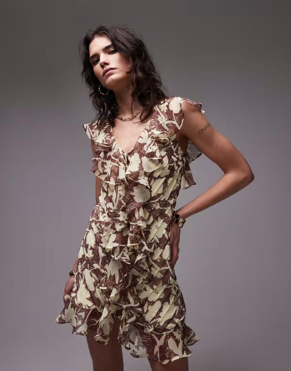 トップショップ レディース トップス ワンピース ミニワンピース フラワー柄 フリル ミニ フラワー Topshop ruffle pintuck mini dress in buttermilk floral Multi マルチカラー|ReVida 店