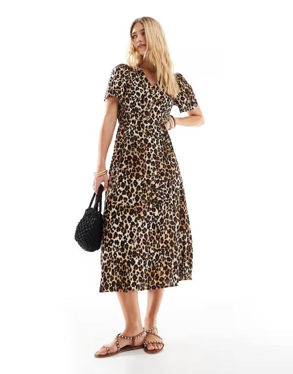 ヴェロモーダ レディース トップス ワンピース ボタンダウン マキシワンピース プリント ダウン マキシ Vero Moda button down maxi dress in leopard print Tigers Eye アニマル 14,425円