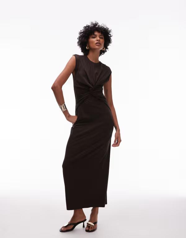 アンドアザーストーリーズ レディース トップス 衣装 ティーシャツ \u0026 Other Stories jersey midaxi dress with twist front detail BROWN 赤銅色 レディースファッション-ワンピース