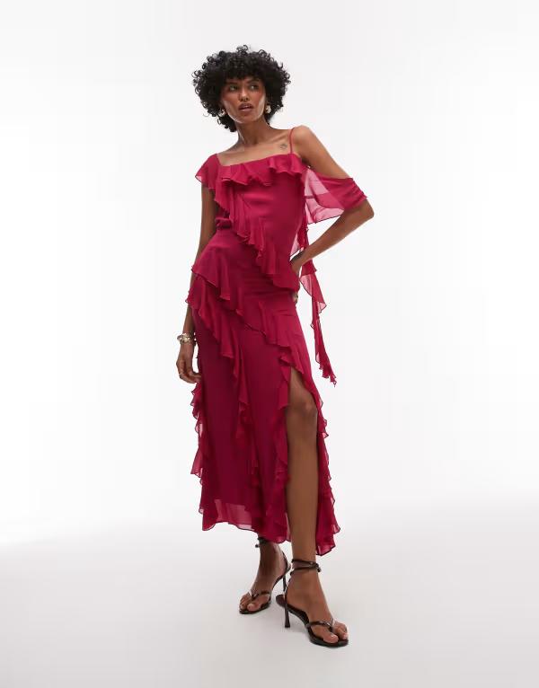 アンドアザーストーリーズ レディース トップス ワンピース ティアード フリル マキシ & Other Stories maxi slip dress with tiered ruffle detail and low tie back PINK ピンク