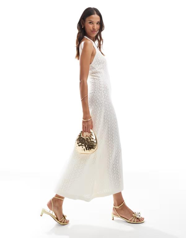 エイソス レディース トップス ワンピース マキシワンピース ニット マキシ ホルター ASOS DESIGN knit halter maxi dress with gold shell in ecru ECRU エクリュ