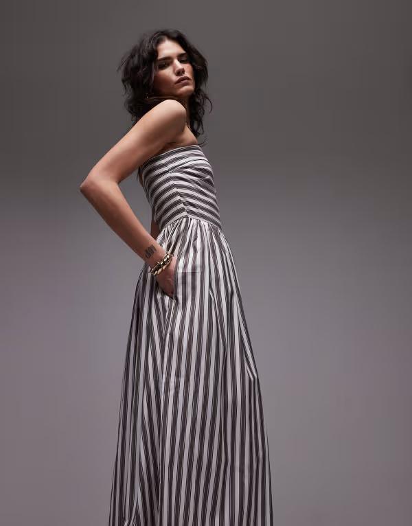 とっ始め販売店 レディース トップス 衣装 Topshop bandeau full hem dress インチ bleached stripe Multi マルチ色つや