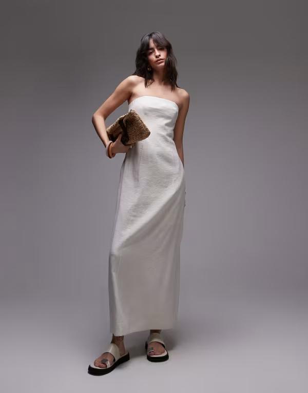 トップショップ レディース トップス ワンピース ミディ リネン Topshop linen bandeau midi in natural NATURAL｜ReVida 店
