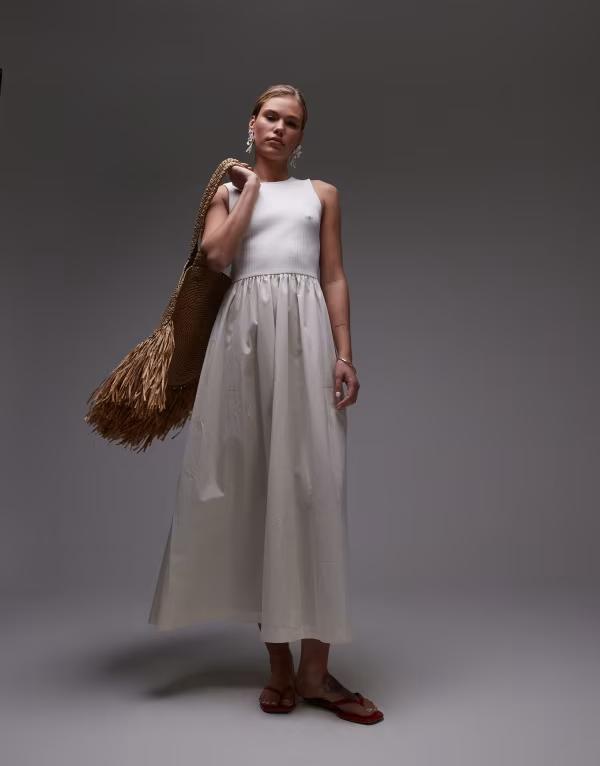 とっ始め販売店 レディース トップス 衣装 マキシ衣装 マキシ Topshop poplin mix maxi dress インチ off-white Off-white 象牙色