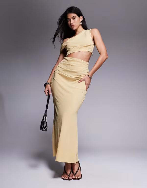 エイソス レディース トップス 衣装 midi衣装 midi ASOS DESIGN off the shoulder faux two piece MIDI dress インチ pale yellow Pale yellow 黄色