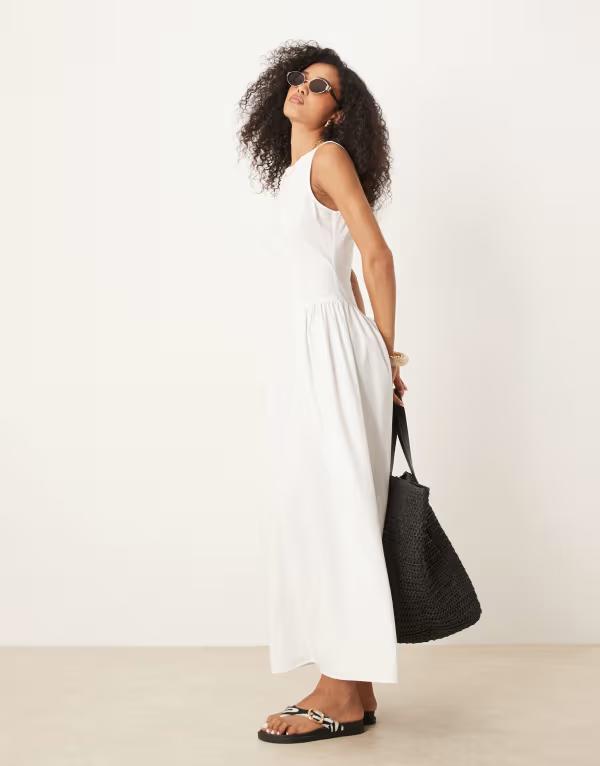 エイソス レディース トップス ワンピース ミディワンピース ミディ ASOS DESIGN slash neck waisted midi dress white ホワイト｜ReVida 店 15,315円