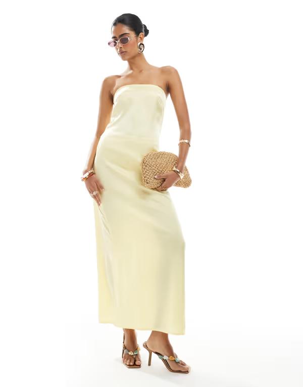 ピーシーズ レディース トップス ワンピース サテン マキシ Pieces bandeau maxi satin dress in pale banana Pale banana