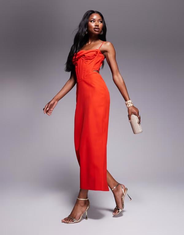 バードット レディース トップス ワンピース マキシワンピース マキシ Bardot corset maxi dress in fire Fire Red レッド