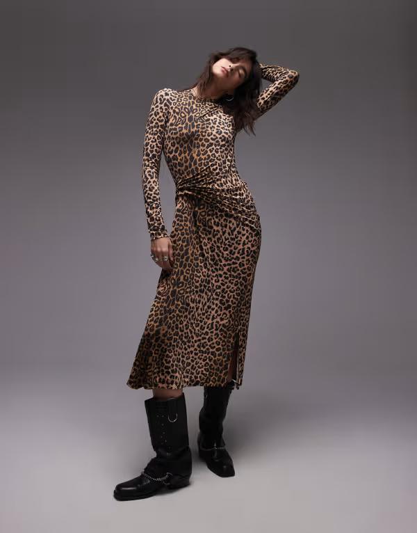 オールセインツ レディース トップス ワンピース マキシワンピース プリント マキシ AllSaints Rivi leopard print maxi dress in multi LEPPO YELLOW イエロー