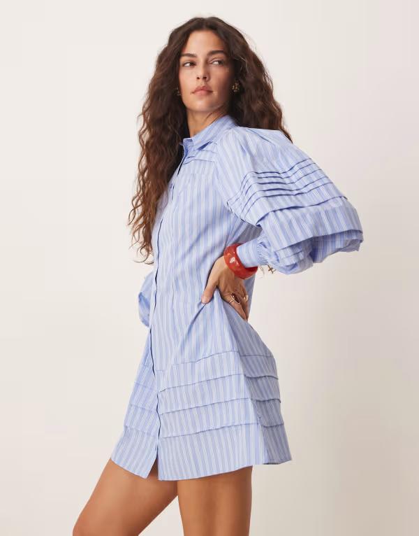 エイソス レディース トップス ワンピース シャツワンピース ミニ シャツ ASOS DESIGN mini shirt dress with pintucks stripe Stripe ストライプ