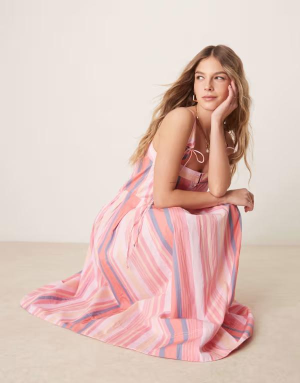 フリーピープル レディース トップス ワンピース Free People primavera striped drop waist sun dress STRAWBERRY COMBO ピンク 22,896円