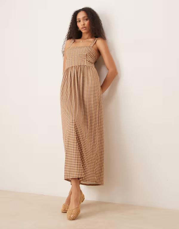 エイソス レディース トップス ワンピース ミディワンピース ギンガムチェック プリント ミディ ギンガム ASOS DESIGN square neck milkmaid midi dress in gingham print Gingham print