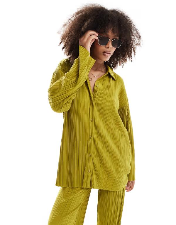 オンリー レディース トップス シャツ Only exclusive plisse shirt - part of a set Avocado oil グリーン｜ReVida 店