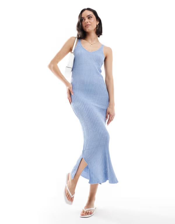 オンリー レディース トップス ワンピース ニット ONLY knit midaxi dress in light SOFT CHAMBRAY ブルー
