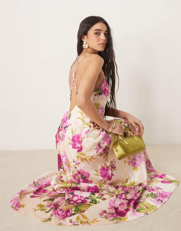 頼み所＆アイビー レディース トップス 衣装 マキシ衣装 お花柄 マキシ お花 Hope \u0026 Ivy cross back strappy maxi dress pink floral Pink Multi サクラ色 レディースファッション-ワンピース