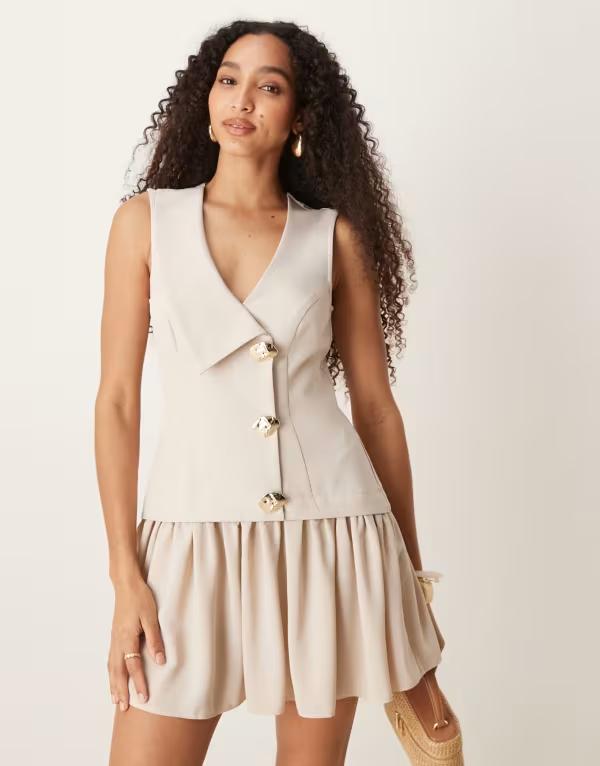 エイソス レディース トップス ワンピース ミニワンピース ミニ ベスト ASOS DESIGN 2 in 1 vest mini dress in vanilla cream Vanilla cream クリーム