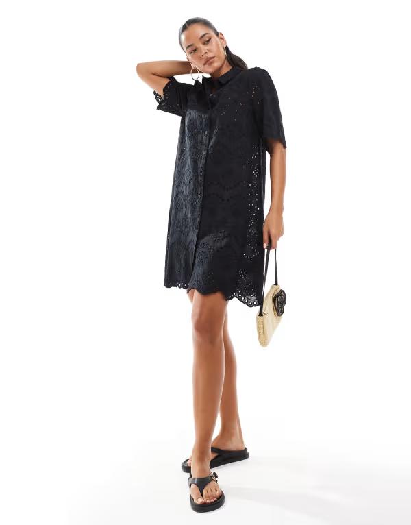 オンリー レディース トップス 衣装 ミニ衣装 ミニ ONLY pointelle details mini dress Black 黒いこと