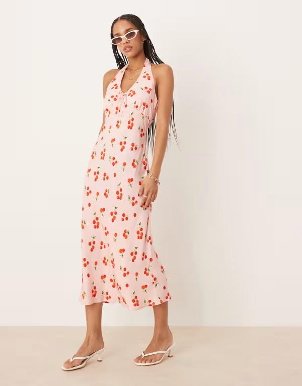 ノーバディーズ チャイルド レディース トップス 衣装 midi衣装 刷り上げる midi ホルター Nobody\u0027s Child Lyne halter neck MIDI dress tomato print pink サクラ色