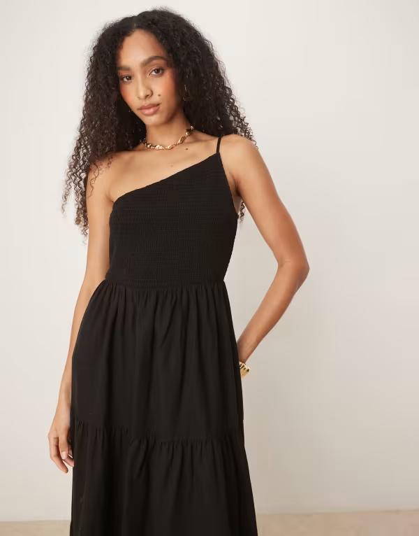 ノーバディーズ チャイルド レディース トップス ワンピース ミディワンピース ミディ Nobody's Child Frome one shoulder shirred midi dress Black ブラック