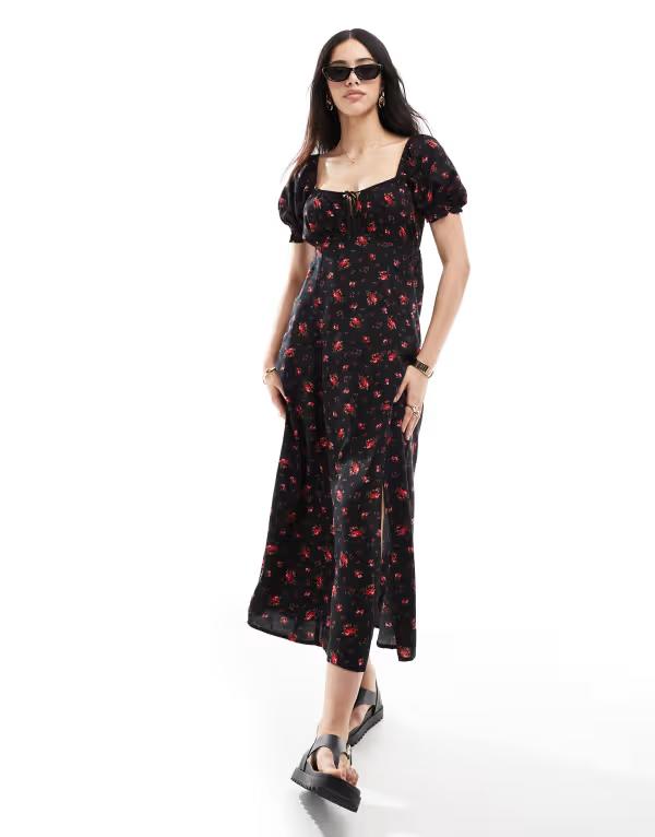 ミスセルフフリッジ レディース トップス ワンピース プリント Miss Selfridge spun midaxi tea dress/rose print Black rose print ブラック|ReVida 店