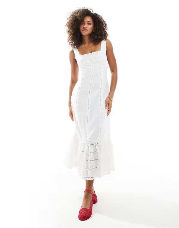 デイジーストリート レディース トップス ワンピース ティアード レーストリム ミディワンピース ミディ レース Daisy Street tiered midi dress with lace trim WHITE ホワイト