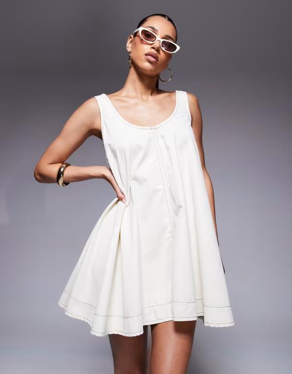 リバーアイランド レディース トップス ワンピース ミニ River Island mini swing dress in cream CREAM クリーム｜ReVida 店
