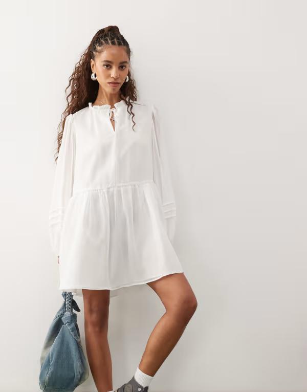 リクレイム ヴィンテージ レディース トップス ワンピース ミニ Reclaimed Vintage western mini smock dress Cream クリーム｜ReVida 店