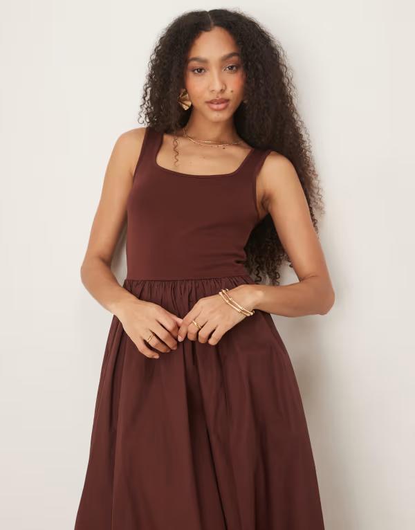 ノーバディーズ チャイルド レディース トップス 衣装 midi衣装 midi Nobody\u0027s Child Colorado square neck MIDI dress Brown 赤銅色 レディースファッション-ワンピース