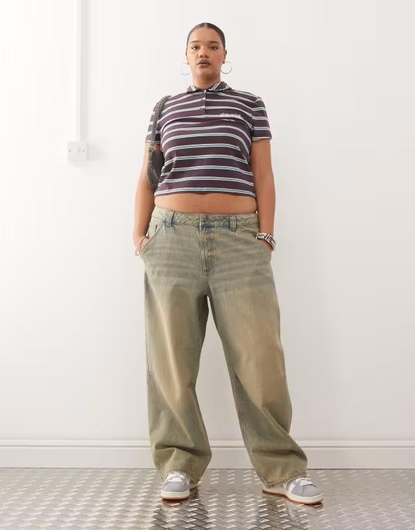 コルージョン レディース ボトムス デニムパンツ プラスサイズ ジーンズ COLLUSION Plus x001 antifit jeans in sunbleach wash LIGHT WASH