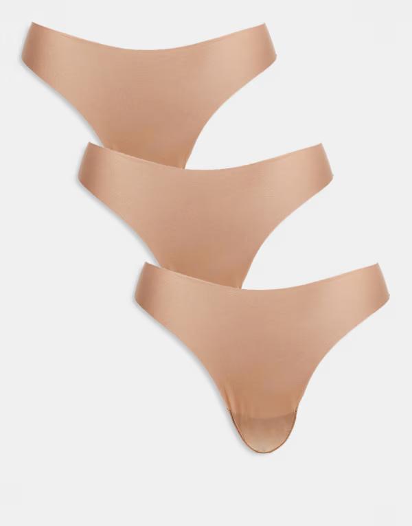 エイソス レディース アンダー御召しもの ブリーフズボン下 スピード競技 ASOS DESIGN 3-pack no VPL and lace thongs BEIGE ベージュ