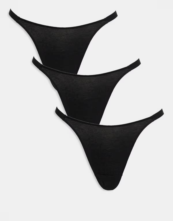 エイソス レディース アンダー御召しもの ブリーフズボン下 綿織物 ASOS DESIGN 3 pack cotton tanga thong Black 黒いこと